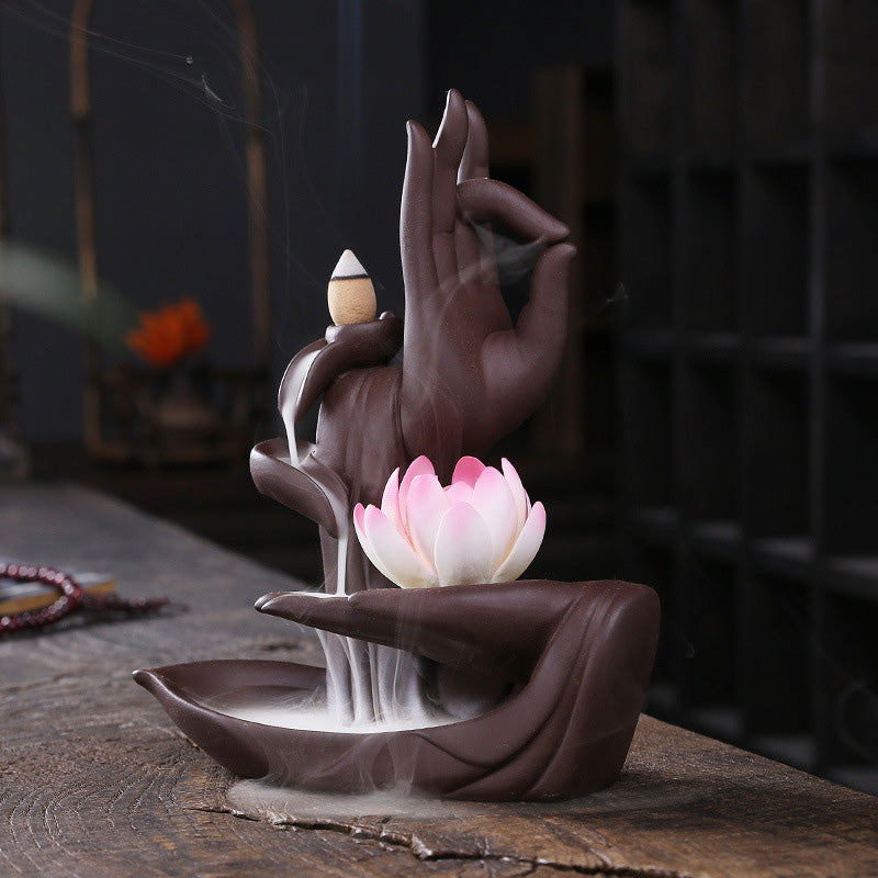 Tibetan Lotus Incense Burner in Purple Clay for Meditation