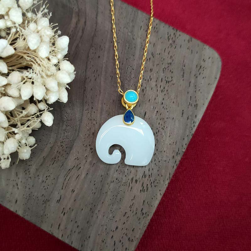 White Jade Elephant Luck Necklace | Strength & Protection