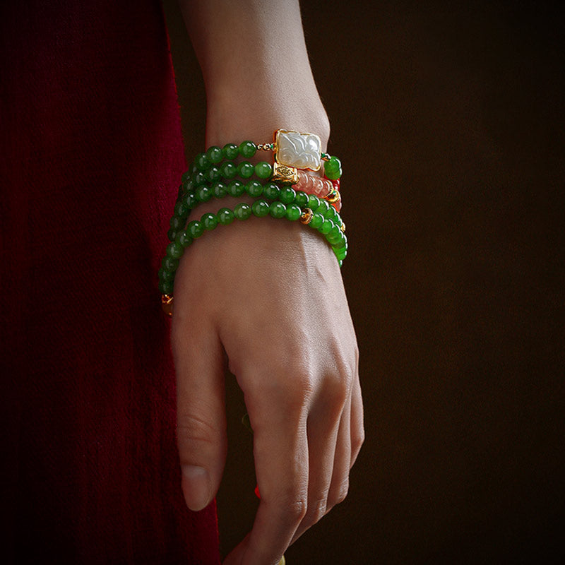 108 Beads Cyan Jade Buddha Bracelet for Luck & Healing Harmony