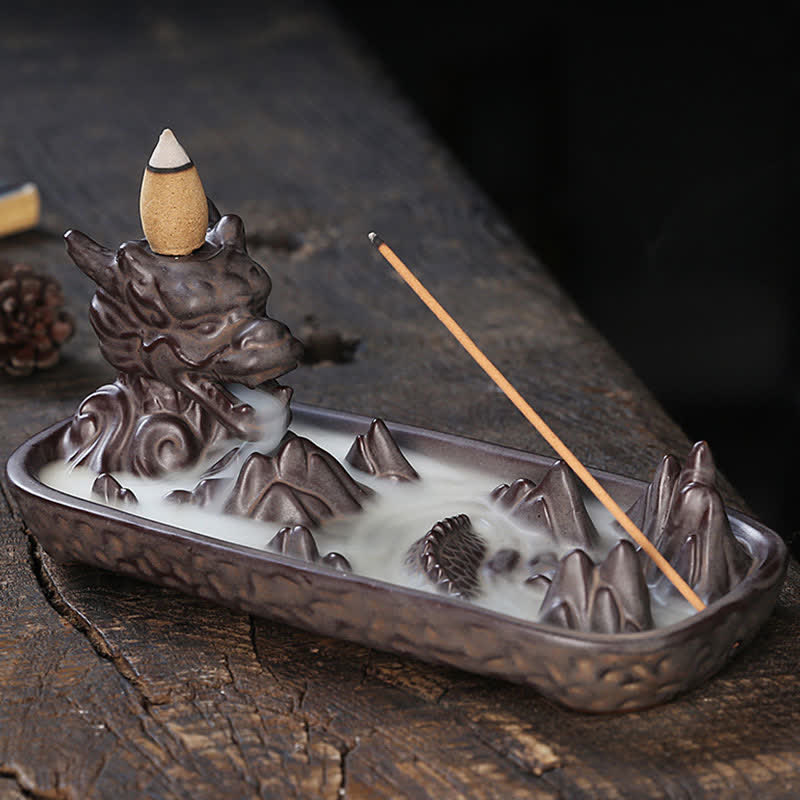 Dragon Mountain Strength Ceramic Dragon Incense Burner - Protection