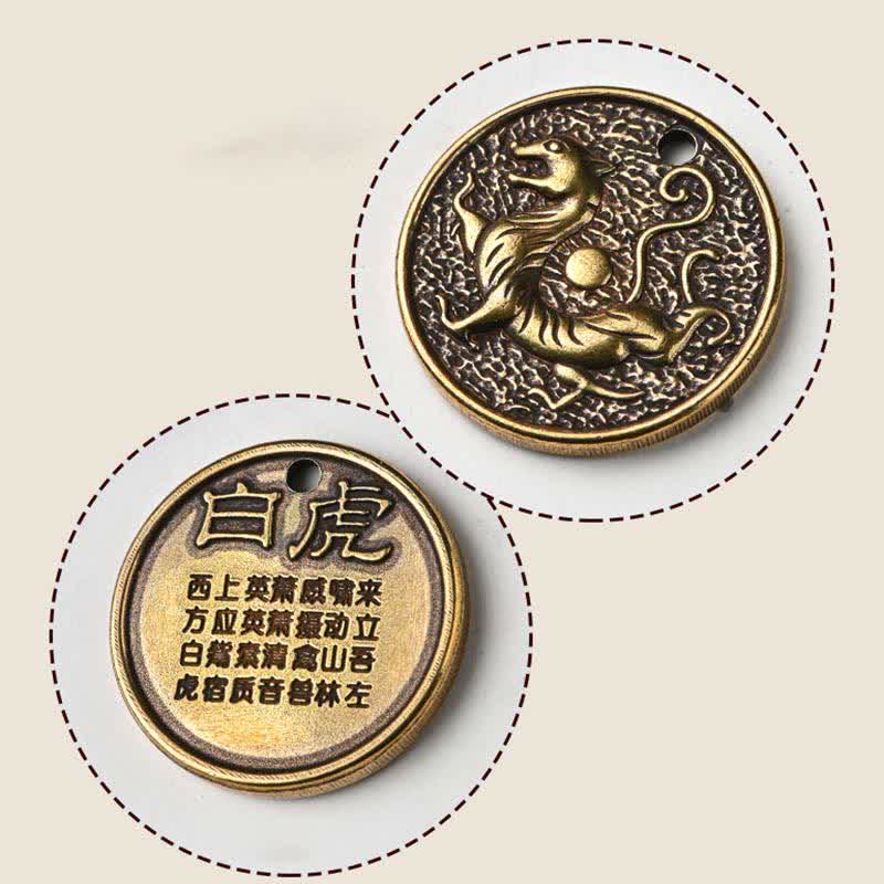 Copper Four Symbols Keychain with Azure Dragon & Mythical Creatures