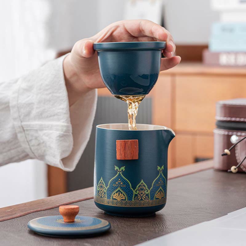 Portable Chinese Gongfu Ceramic Teapot Set with Bag