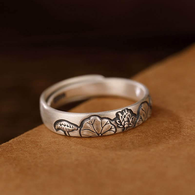 Adjustable 999 Sterling Silver Lotus Flower Enlightenment Ring