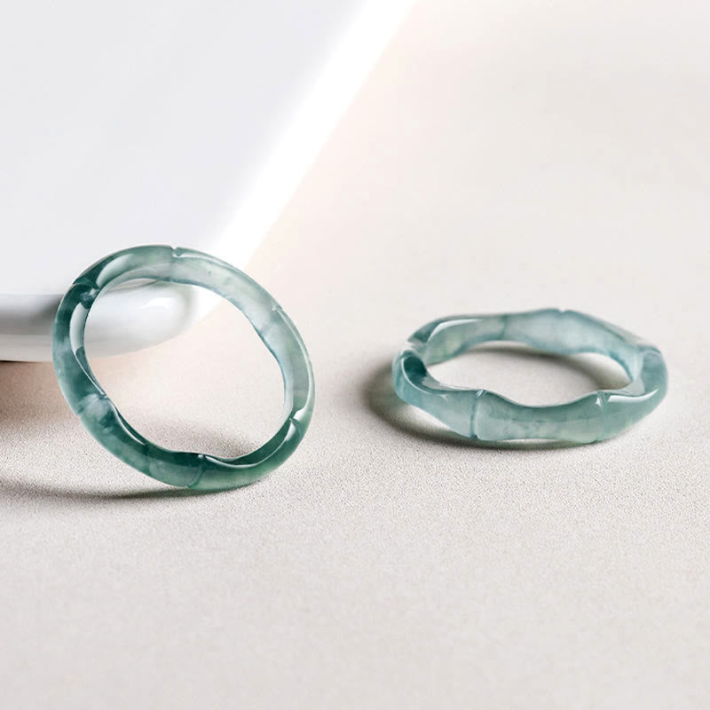 Natural Jade Prosperity Ring | Bamboo Design, 15-20mm