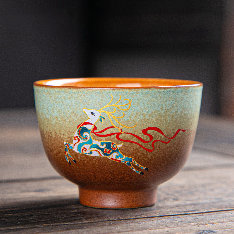 Ceramic Zen Teacup with Deer & Mountain Designs 150ml