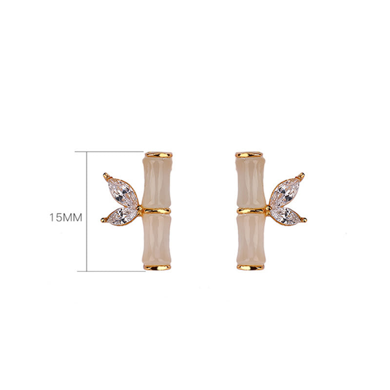 925 Sterling Silver Jade Bamboo Luck Stud Earrings