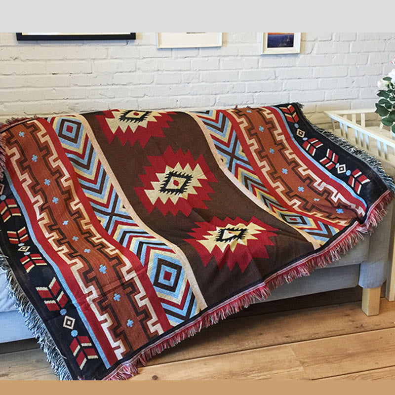 Hand-Dyed Tibetan Geometric Blanket | Zen Decor Comfort