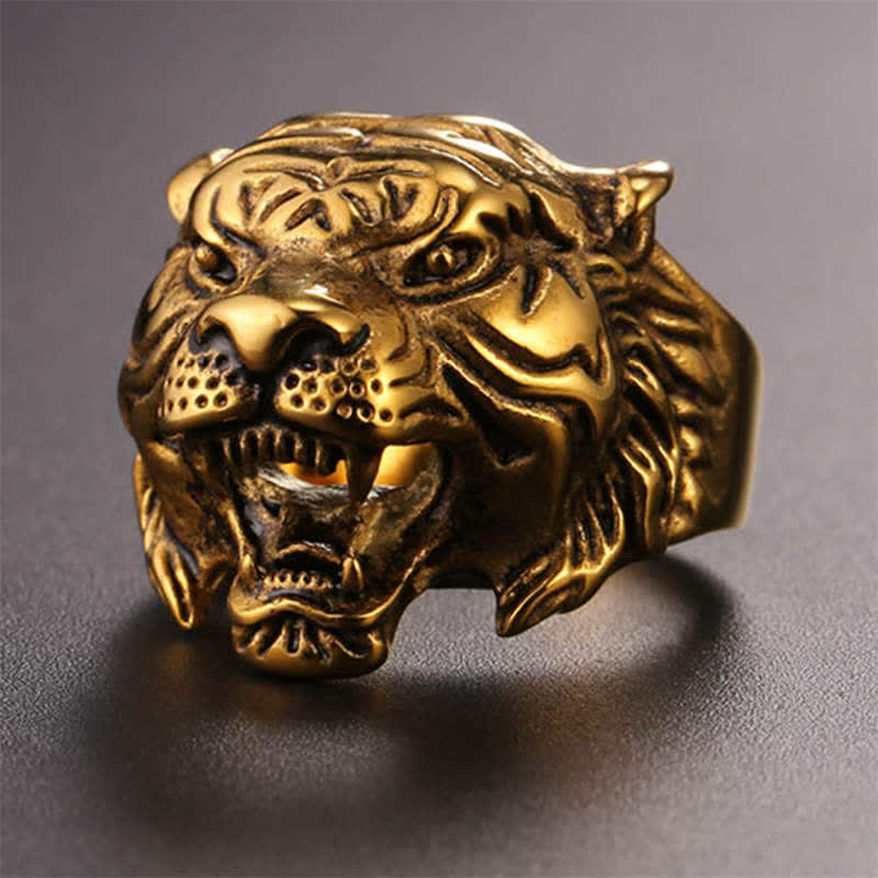 Titanium Steel Tiger Head Ring for Balance and Calm Energy