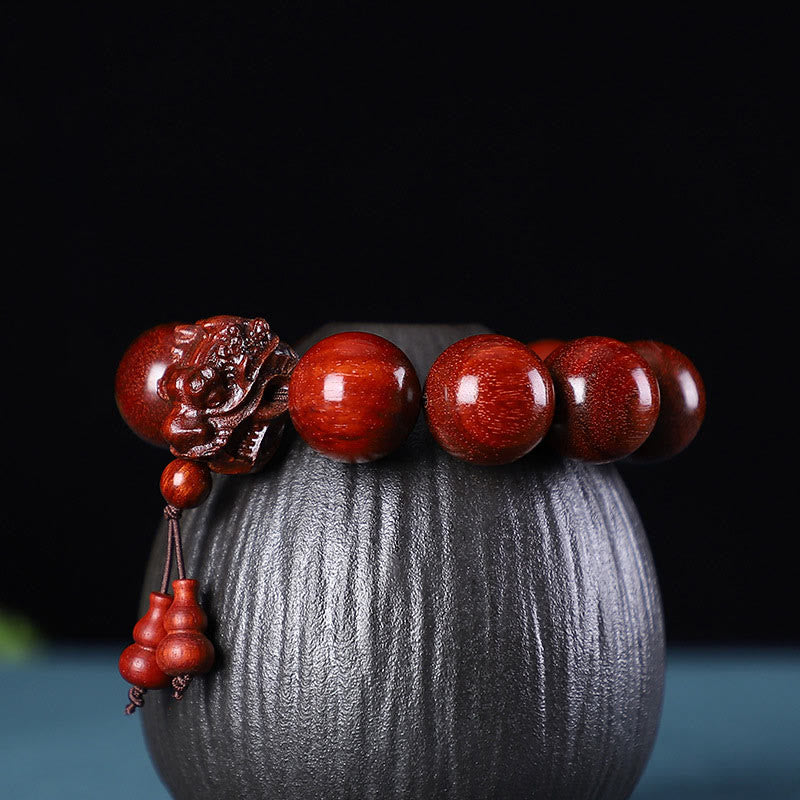 Dragon Carved Protection Bracelet in Rosewood & Sandalwood 20mm Beads