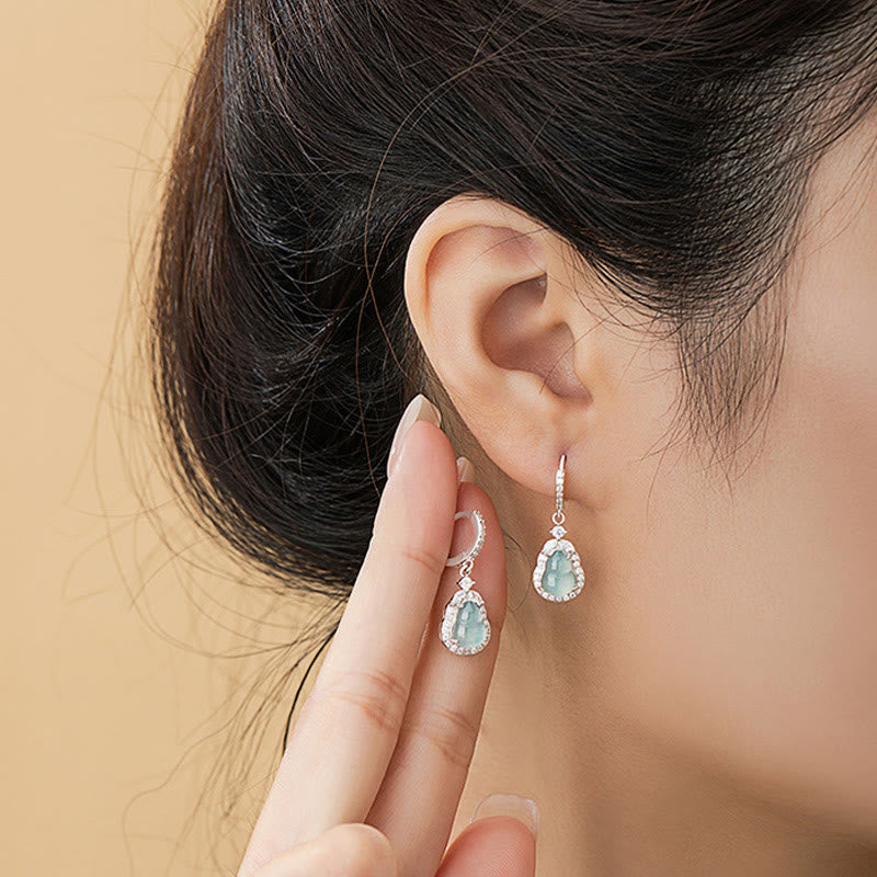 Green Jade Gourd Drop Earrings for Abundance & Prosperity