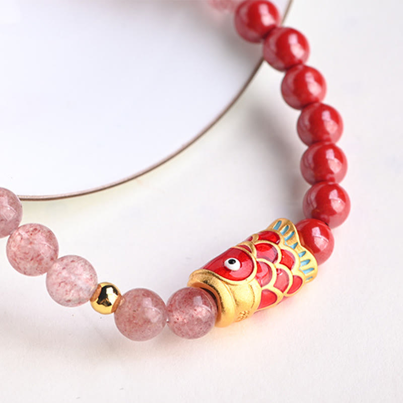 4mm Strawberry Quartz Lucky Koi Fish Healing Bracelet