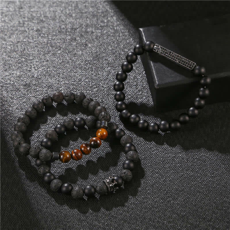 Frosted Stone Lava Rock Tiger Eye Balance Bracelet