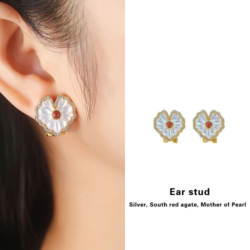 925 Sterling Silver Spiritual Necklace Set with Tridacna Red Agate Lazurite