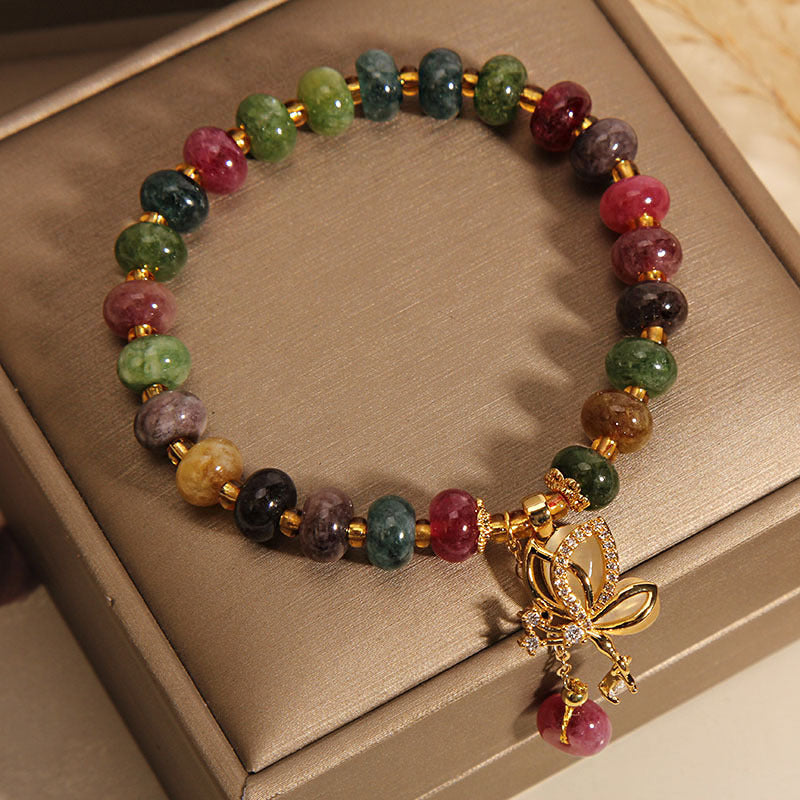 Colorful Tourmaline Butterfly Wisdom Charm Bracelet