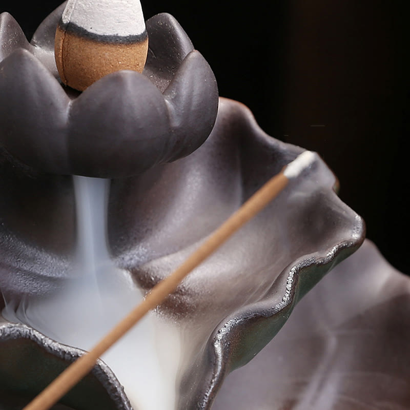 Ceramic Incense Burner Lotus Flower Frog Butterfly Decor