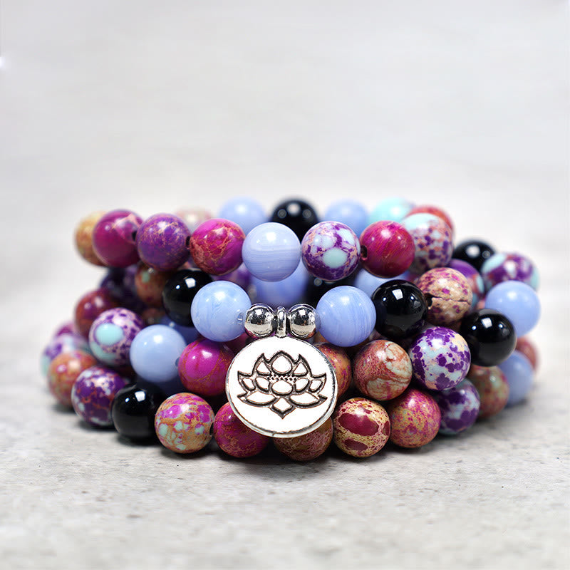8mm Miano Real Stone Lotus Mala Beads for Meditation & Healing