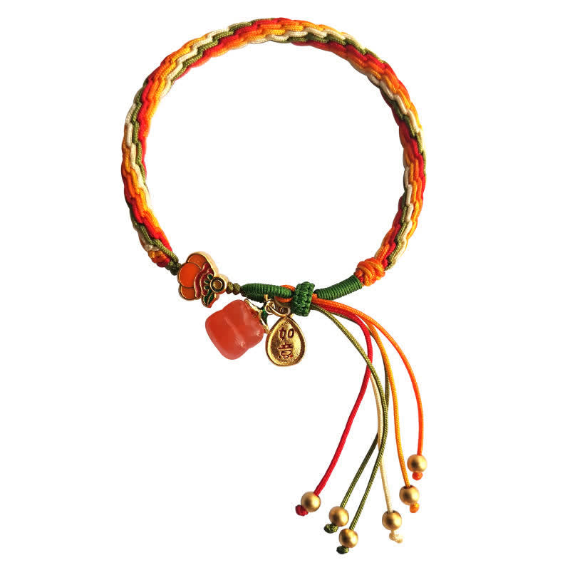 Persimmon Red Agate Reincarnation Knot String Bracelet