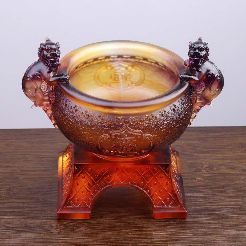 Handmade Liuli Crystal PiXiu Treasure Bowl Art Piece