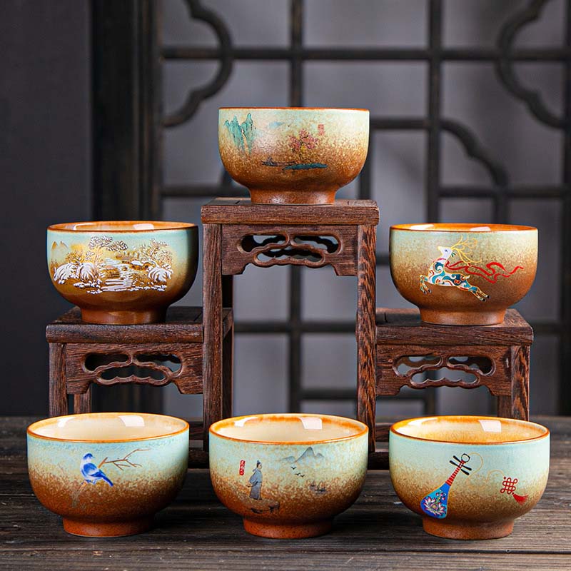 Ceramic Zen Teacup with Deer & Mountain Designs 150ml