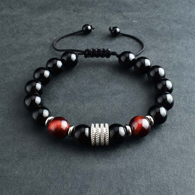 Obsidian Bracelet 10mm with Tiger Eye for Strength & Balance