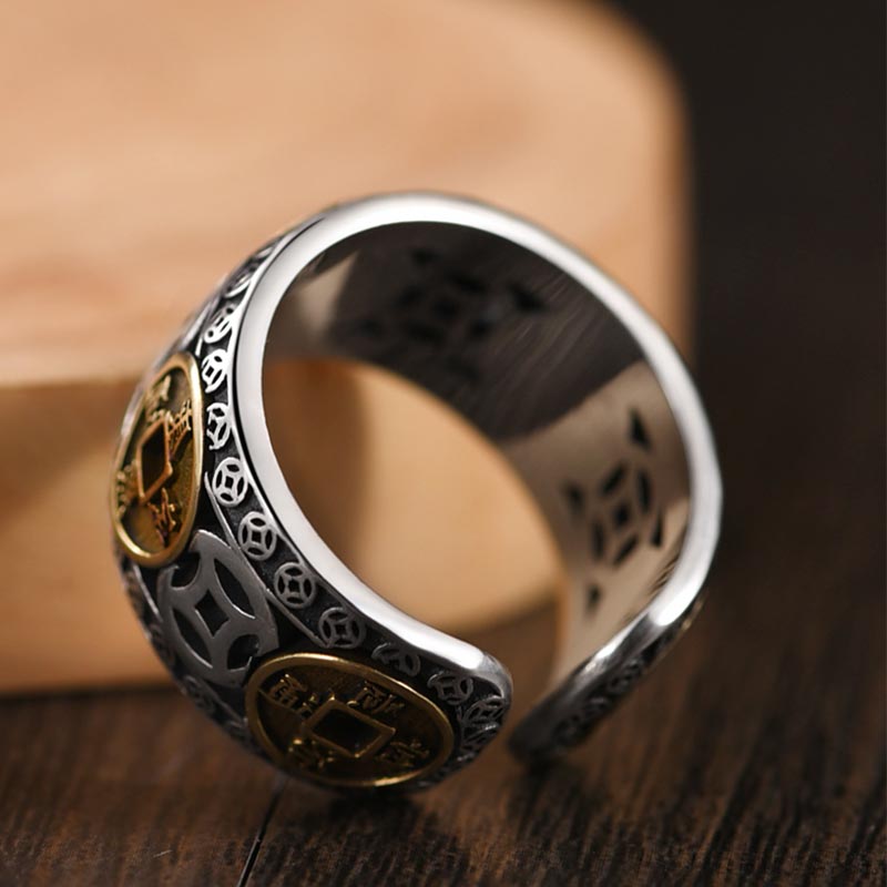 Five-Emperor Coins Adjustable Spiritual Ring | Protection & Balance