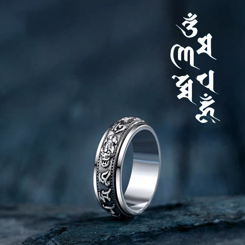 Copper Plated Silver Om Mani Padme Hum PiXiu Rotatable Ring