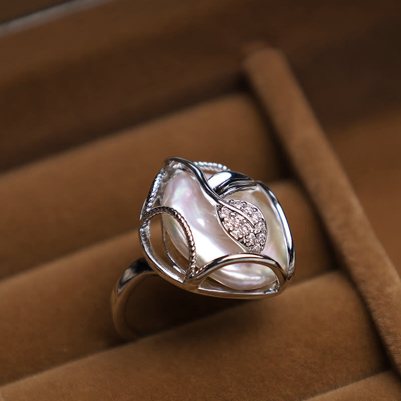 Adjustable Pearl Copper Plated Gold Flower Ring for Wealth & Happiness