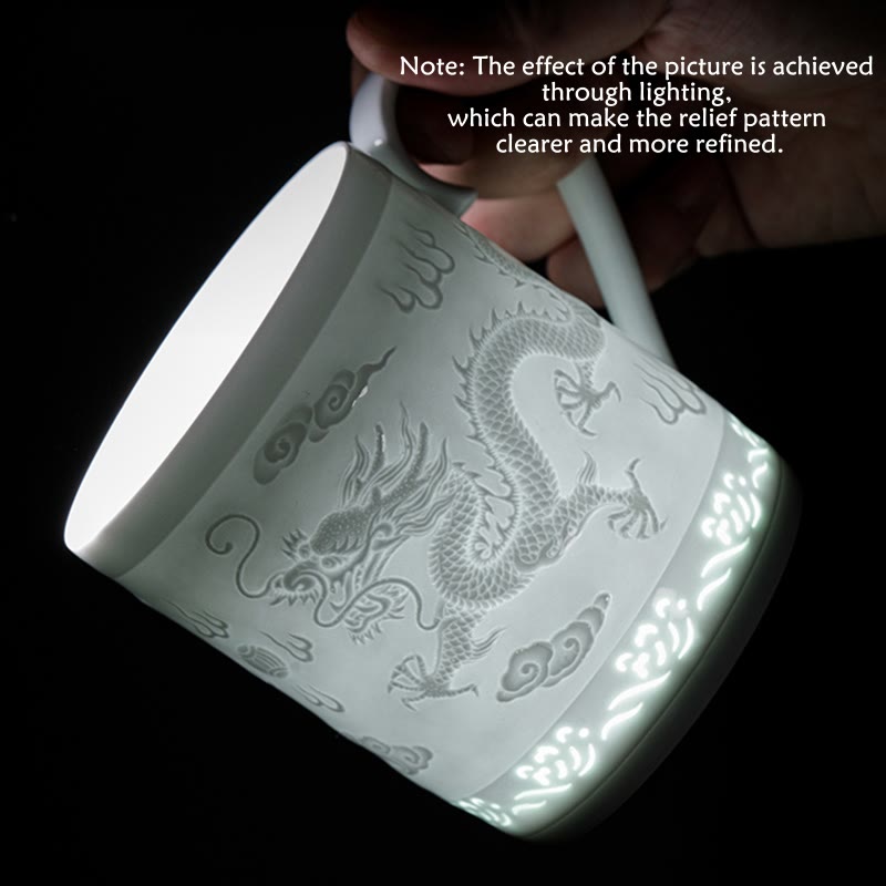 420ml Jingdezhen Porcelain Zen Tea Cup with Dragon Phoenix Design