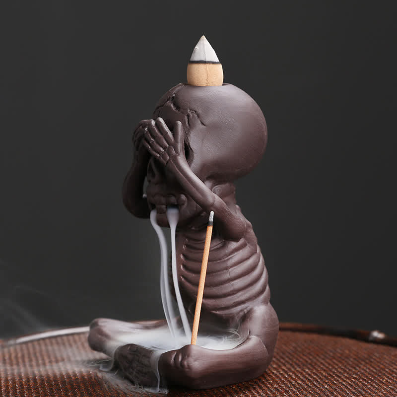 Purple Clay Little Skull Backflow Incense Burner for Peace