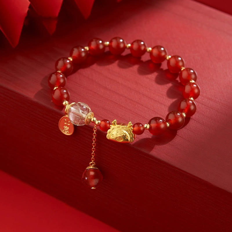 Year of the Dragon Red Agate Luck Bracelet 14-16cm