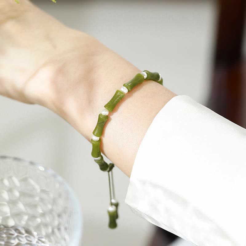 Natural Peridot Spiritual Bracelet with Bamboo Pattern for Love & Peace