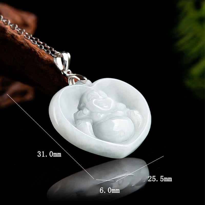 White Jade Buddha Necklace for Luck | Sterling Silver Pendant