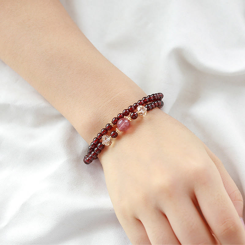14K Gold Garnet Strawberry Quartz Stability Bracelet