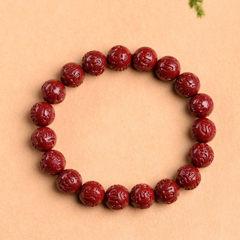 Natural Cinnabar Om Mani Padme Hum Fret Pattern Bracelet 8mm