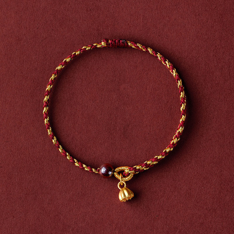 Lotus Peace Charm Red Gold Rope Bracelet 14-16cm