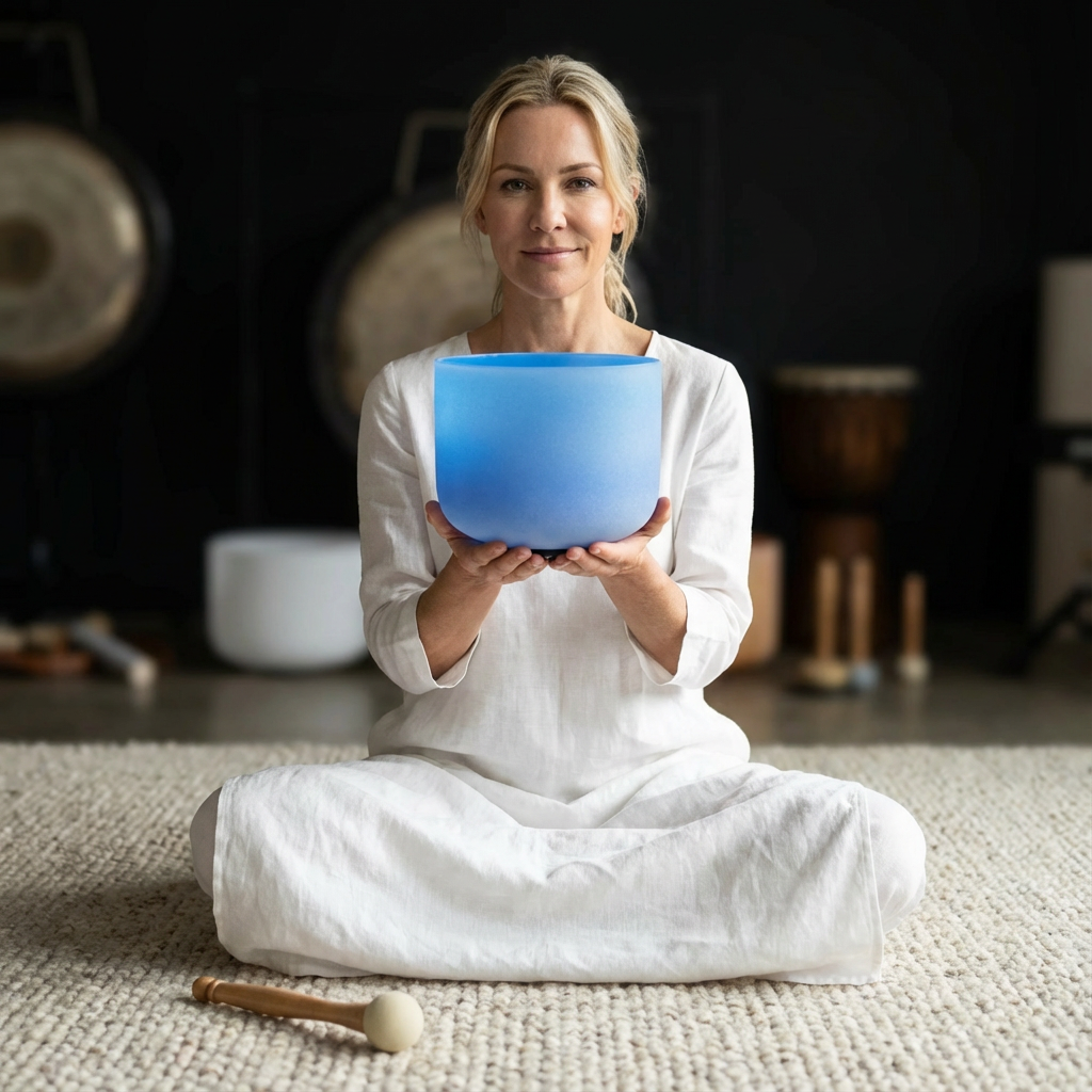 Blue Throat Chakra Crystal Singing Bowl - G Note