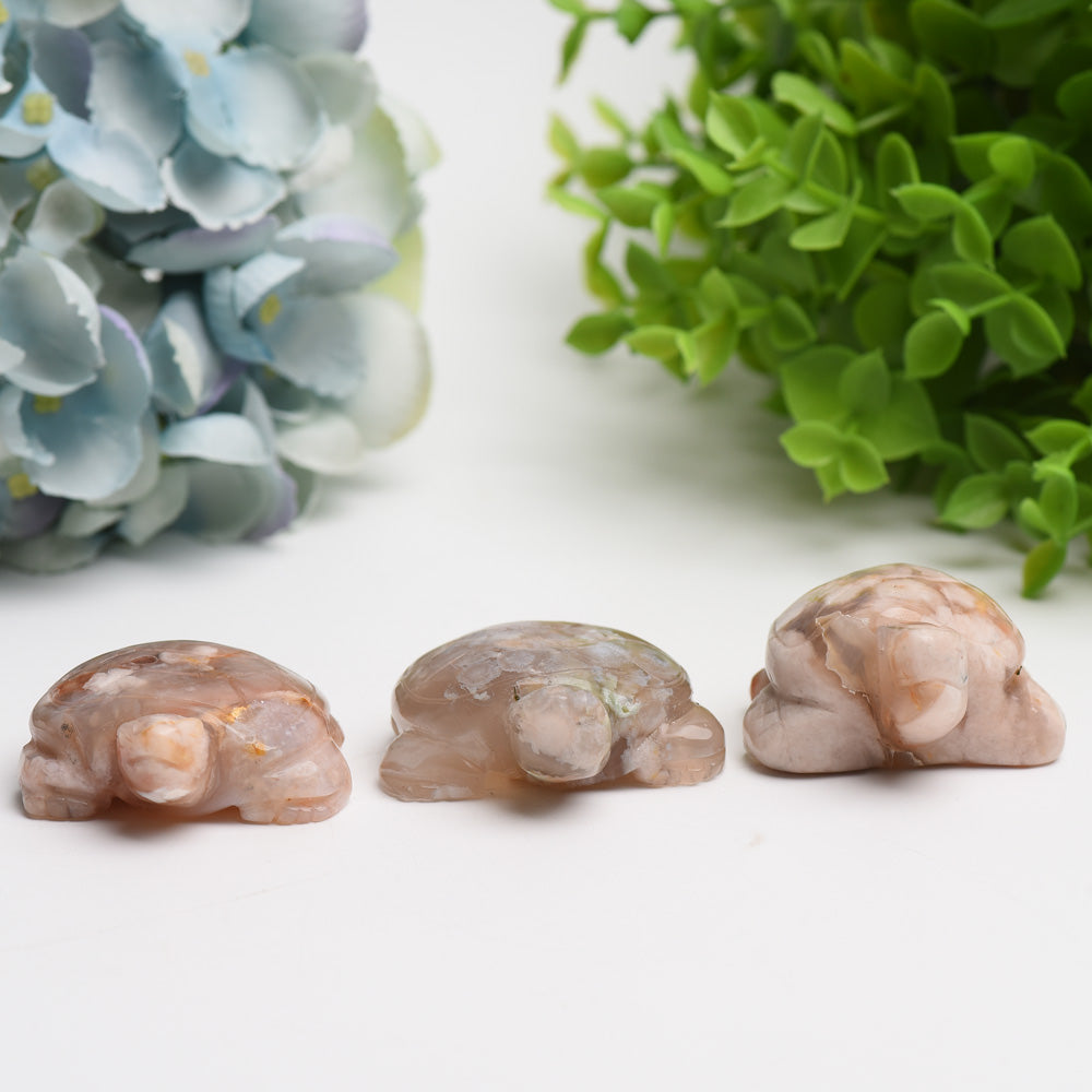 2-Inch Flower Agate Crystal Turtle Figurine for Prosperity