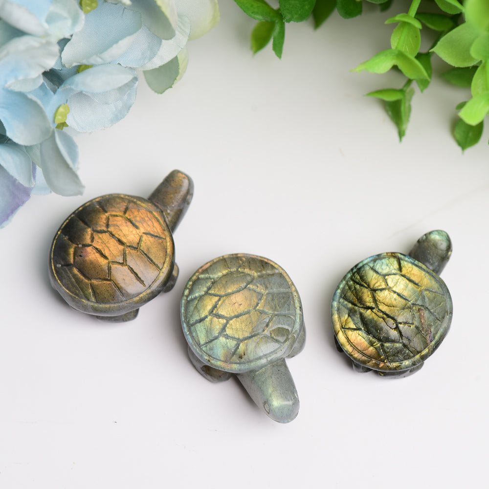1.6 inch Labradorite Crystal Turtle Carving for Prosperity