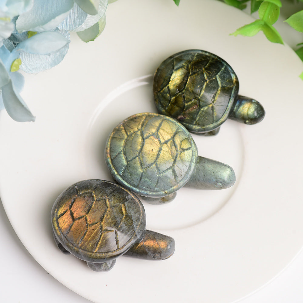 1.6 inch Labradorite Crystal Turtle Carving for Prosperity