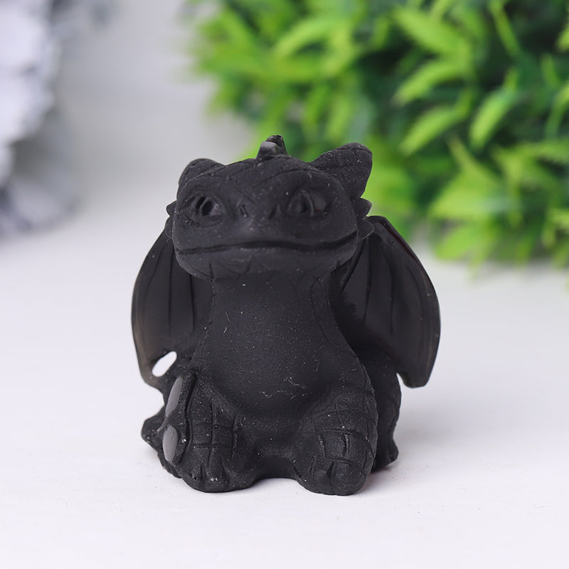Black Obsidian Crystal Dragon Carving 1.8 Inch Figurine