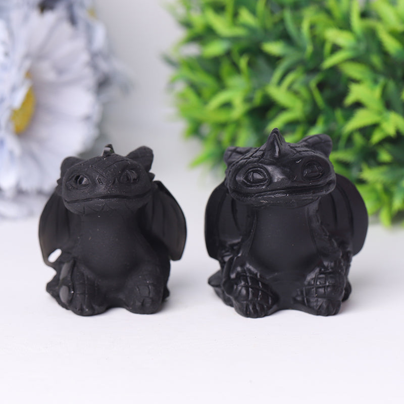 Black Obsidian Crystal Dragon Carving 1.8 Inch Figurine