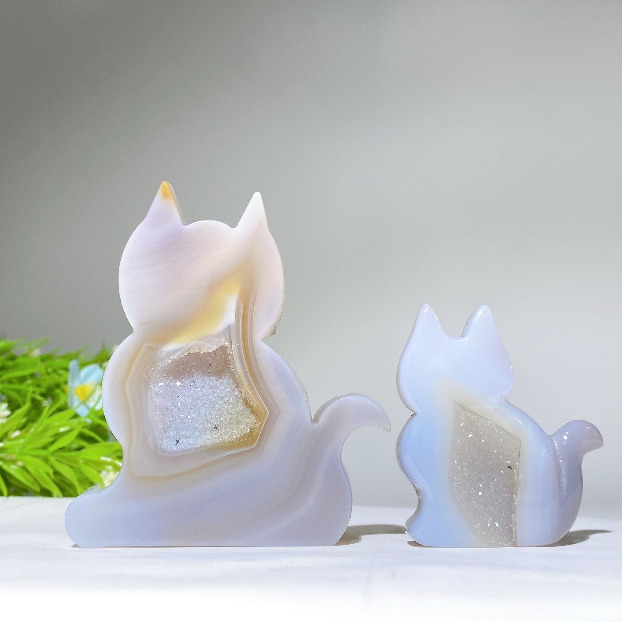 Druzy Agate Cat Carving Slab Figurine 1.9" - 3.0" Size