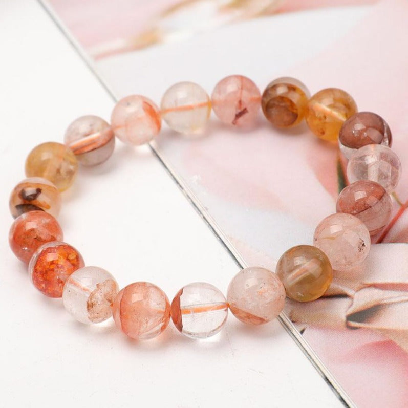 10mm Fire Quartz Clear Quartz Bracelet for Energy Healing