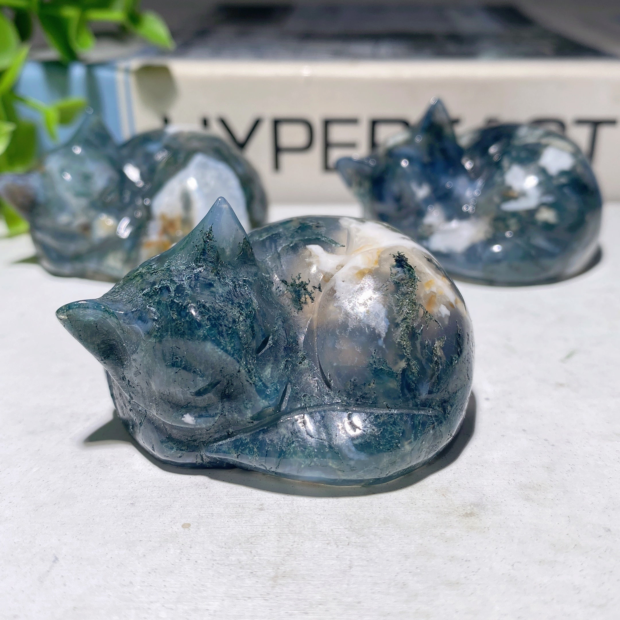 2.0 inch Moss Agate Cat Carving for Spiritual Healing