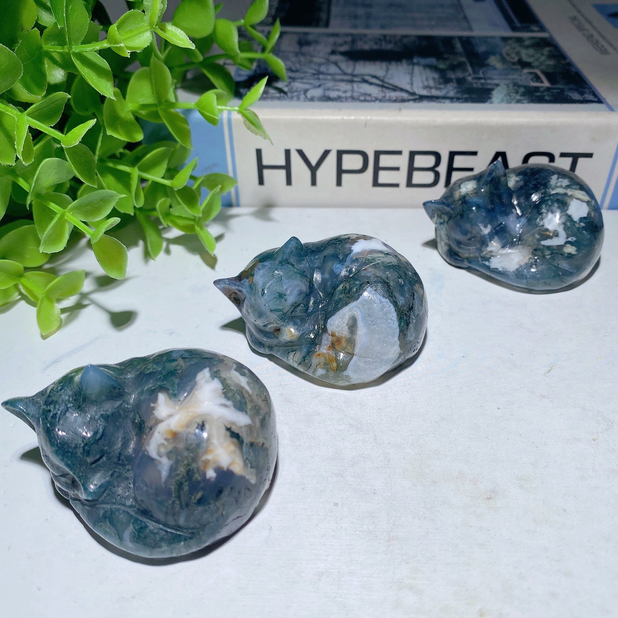2.0 inch Moss Agate Cat Carving for Spiritual Healing