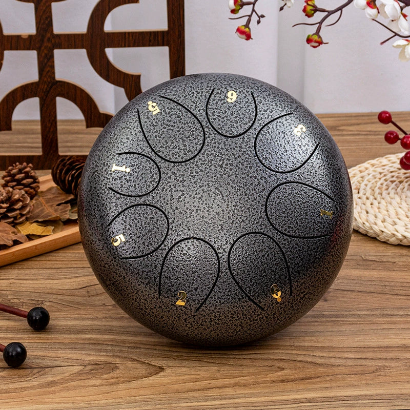 8-Tone D Key Steel Tongue Drum - Round 10 Inch Instrument