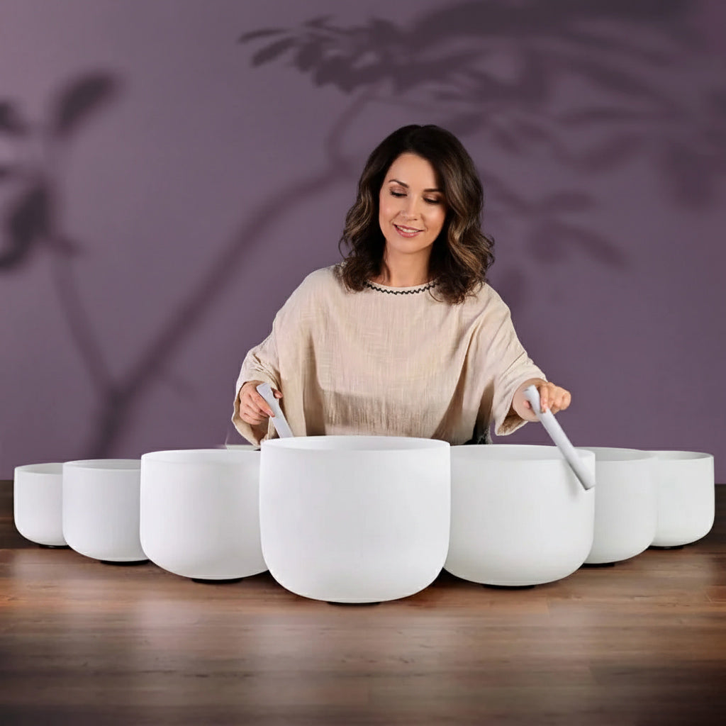 White Frosted Crystal Singing Bowl Set - 7 pcs - 6-16"