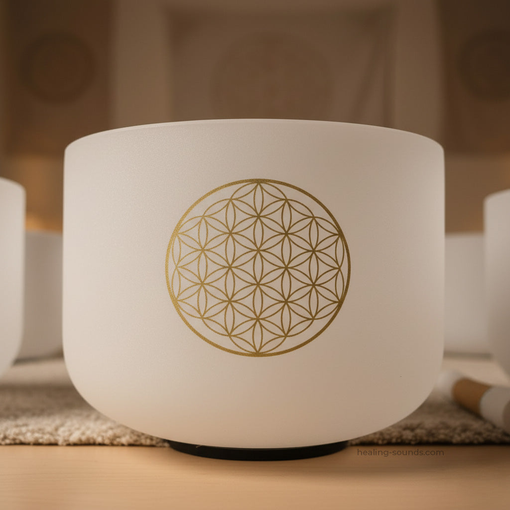 Flower of Life Quartz Crystal Singing Bowl Set for Meditation