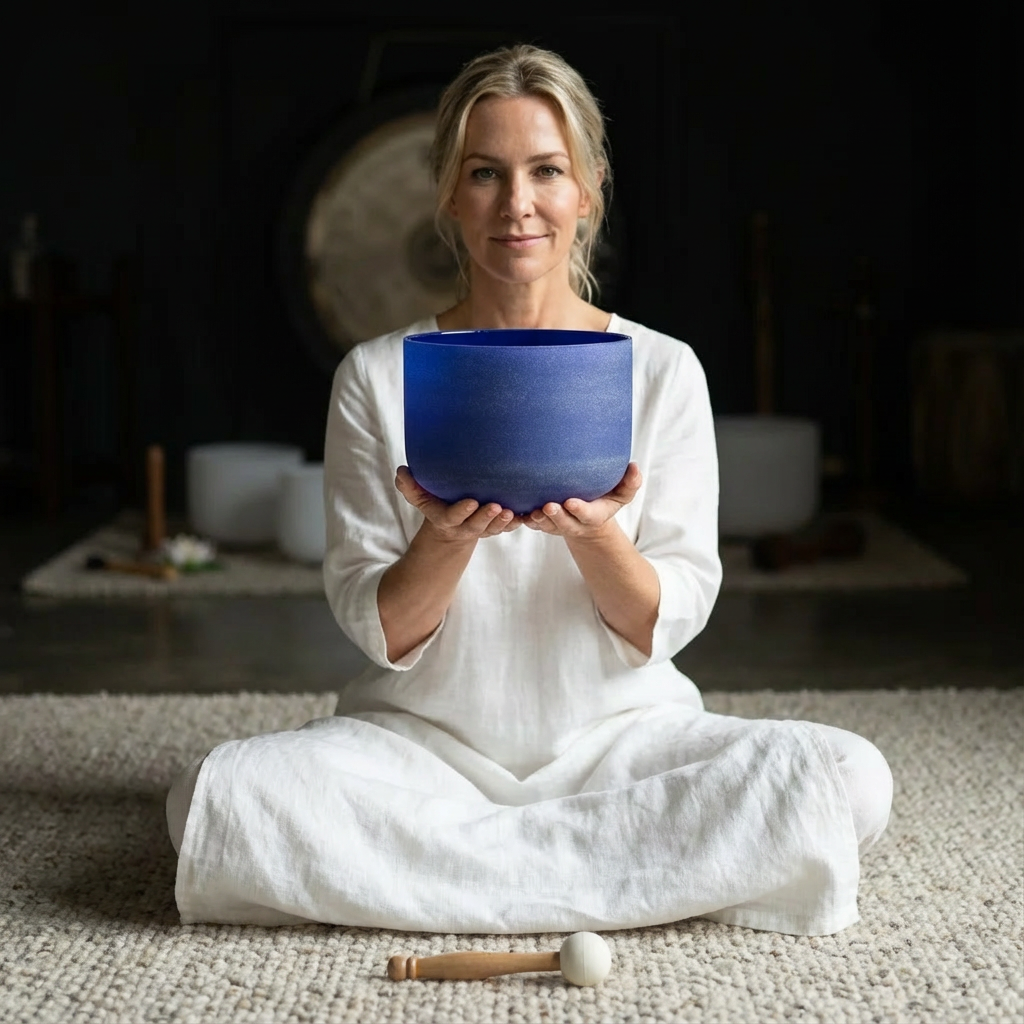 Third-Eye Chakra Crystal Singing Bowl - A Note Sound - Indigo