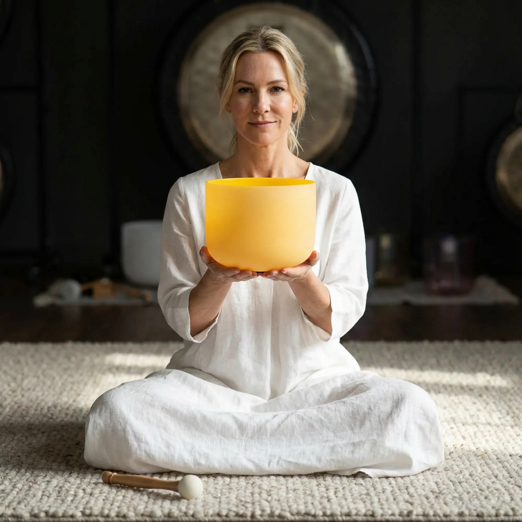 Yellow E Note Solar Plexus Chakra Crystal Singing Bowl